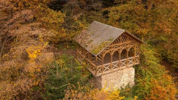 Een luchtbeeld van de Balduinshütte in het Lieserdal bij Manderscheid